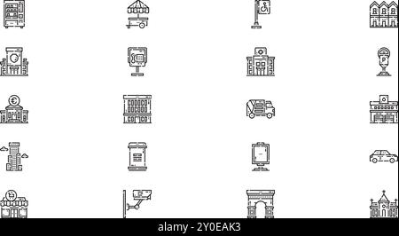 Icônes de ville Collection d'icônes vectorielles de haute qualité avec un trait modifiable. Idéal pour les projets professionnels et créatifs. Illustration de Vecteur