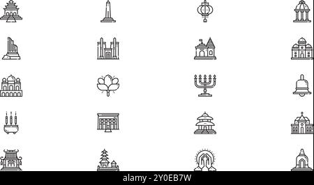 Temples Icons Collection d'icônes vectorielles de haute qualité avec Stroke modifiable. Idéal pour les projets professionnels et créatifs. Illustration de Vecteur