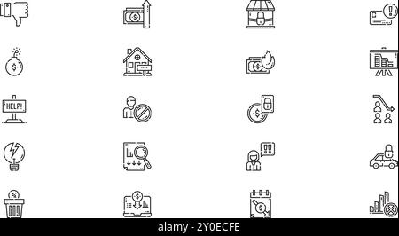 Icônes de faillite Collection d'icônes vectorielles de haute qualité avec Stroke modifiable. Idéal pour les projets professionnels et créatifs. Illustration de Vecteur