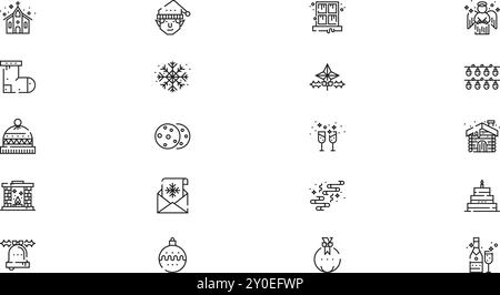 Icônes de Noël Collection d'icônes vectorielles de haute qualité avec Stroke modifiable. Idéal pour les projets professionnels et créatifs. Illustration de Vecteur