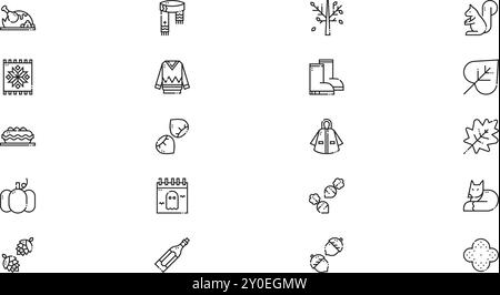 Icônes d'automne Collection d'icônes vectorielles de haute qualité avec Stroke modifiable. Idéal pour les projets professionnels et créatifs. Illustration de Vecteur