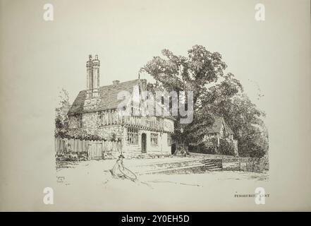 Vieilles cottages anglais. Illustration vintage de chalet à Penshurst, Kent. années 1900 Banque D'Images