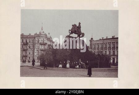 Photo du 19th siècle du monument Bohdan Khmelnytsky à Kiev. Ukraine, Empire russe. 1886-1896 Banque D'Images