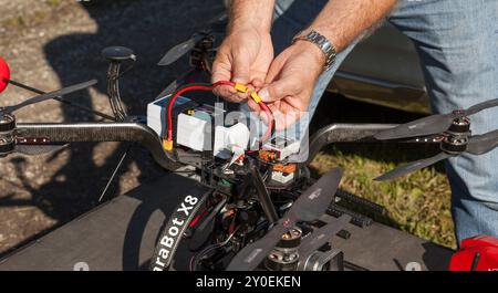 Vintage Octocopter Camera-Drone avec Gimbal , préparation pour le vol, 2014 Banque D'Images