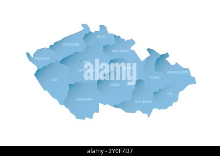 République tchèque carte politique des divisions administratives - régions. Carte vectorielle ombrée avec dégradé bleu 3D et étiquettes de nom Illustration de Vecteur