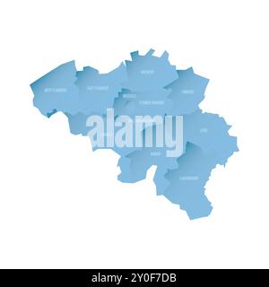 Belgique carte politique des divisions administratives - provinces. Carte vectorielle ombrée avec dégradé bleu 3D et étiquettes de nom Illustration de Vecteur