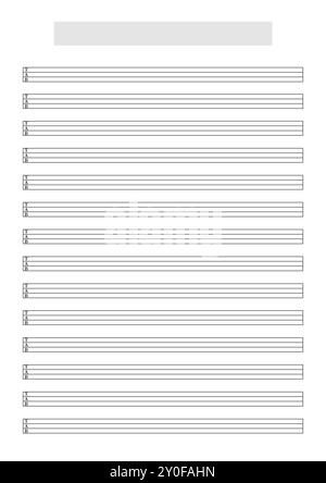 Modèle vierge de feuille de tablature Ukulele ou guitare basse (4 cordes) pour écrire de la musique. Format A4 imprimable en mode portrait avec titre de chanson et artiste Banque D'Images