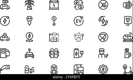 Icônes de station électrique Collection d'icônes vectorielles de haute qualité avec Stroke modifiable. Idéal pour les projets professionnels et créatifs. Illustration de Vecteur