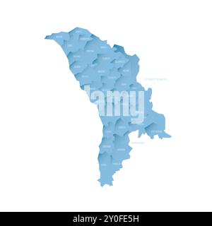 Moldavie carte politique des divisions administratives - districts, municipalités et deux unités territoriales autonomes - Gaugazia et Rive gauche du Dniestr. Carte vectorielle ombrée avec dégradé bleu 3D et étiquettes de nom Illustration de Vecteur