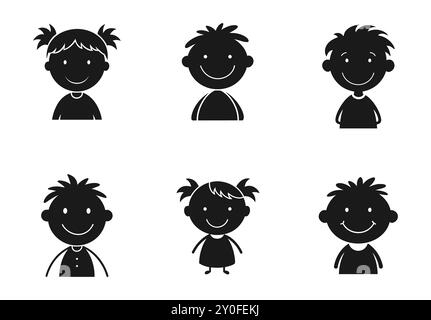 Ensemble de six silhouettes d'enfant souriantes Illustration de Vecteur