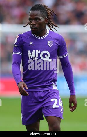 Tom Dele-Bashiru de Watford lors du Sheffield United FC vs Watford FC Sky Bet EFL Championship match à Bramall Lane, Sheffield, Angleterre, Royaume-Uni le 1er septembre 2024 Banque D'Images