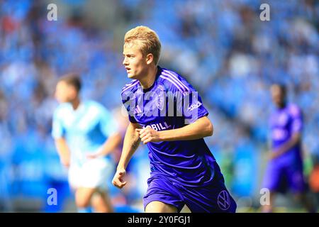 Malmo, Suède. 01 septembre 2024. Oskar Fallenius de Djurgaarden vu lors du match Allsvenskan entre Malmo FF et Djurgaarden à Eleda Stadion à Malmoe. Banque D'Images