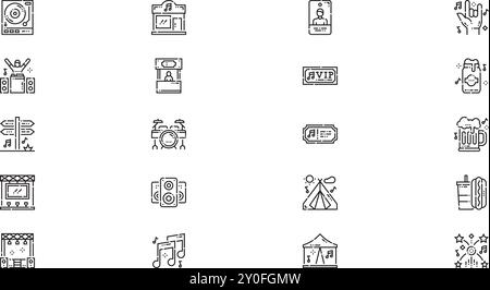 Icônes de festival de musique Collection d'icônes vectorielles de haute qualité avec Stroke modifiable. Idéal pour les projets professionnels et créatifs. Illustration de Vecteur