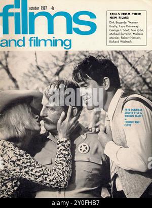 Films et tournage oct 1967 - couverture de magazine vintage - photographe inconnu - transcription de texte [ octobre 1967 films des années 4 et tournage d'IMAGES FIXES DE LEURS NOUVEAUX FILMS : Dirk Bogarde, Warren Beatty, Faye Dunaway, George C Scott, Sue Lyon, Michael Sarrazin, Michele Mercier, Robert Hossein, Richard Widmark FAYE DUNAWAY, DENVER PYLE & WARREN BEATTY in BONNIE AND CLYDE ] POUR USAGE ÉDITORIAL SEULEMENT ! Banque D'Images