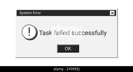 Ancien message d'erreur système en noir. Fenêtre de notification d'avertissement rétro. Illustration de Vecteur