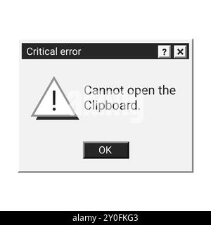 Message d'erreur critique rétro en noir. Vieille fenêtre d'avertissement dans le style ancien. Illustration de Vecteur