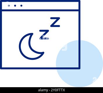 Symboles croissant de lune et zz de sommeil dans le navigateur Web. Mode sombre, réglages de nuit. Icône de contour pixel Perfect, modifiable Illustration de Vecteur