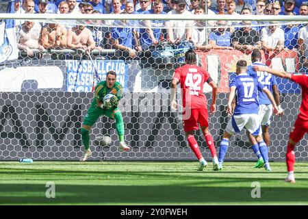 Gelsenkirchen, Deutschland. 01 Sep, 2024. 01.09.2024, Fussball, saison 2024/2025, 2. Bundesliga, 4. Spieltag, FC Schalke 04 - 1. FC Köln, Justin Heekeren (FC Schalke 04) Foto : Tim Rehbein/RHR-FOTO/dpa/Alamy Live News Banque D'Images