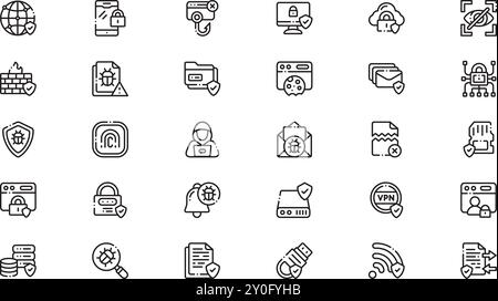 Icônes de protection des données Collection d'icônes vectorielles de haute qualité avec contour modifiable. Idéal pour les projets professionnels et créatifs. Illustration de Vecteur