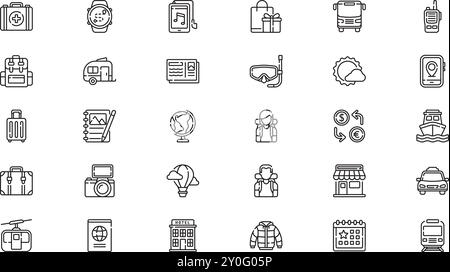 Icônes de voyage Collection d'icônes vectorielles de haute qualité avec contour modifiable. Idéal pour les projets professionnels et créatifs. Illustration de Vecteur