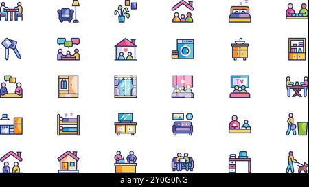 Living Together Icon Pack Collection d'icônes vectorielles de haute qualité avec Stroke modifiable. Idéal pour les projets professionnels et créatifs. Illustration de Vecteur