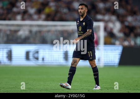 Turin, Italie. 01 Sep, 2024. Nico Gonzalez de la Juventus FC regarde pendant le match de football Serie A entre la Juventus FC et l'AS Roma au stade Allianz le 1er septembre 2024 à Turin, Italie . Crédit : Marco Canoniero/Alamy Live News Banque D'Images