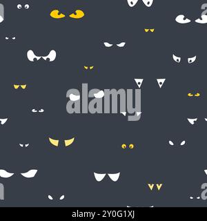 Fond d'yeux effrayant. Yeux de monstre effrayants dans le noir - motif sans couture. Thème Halloween. Illustration de Vecteur
