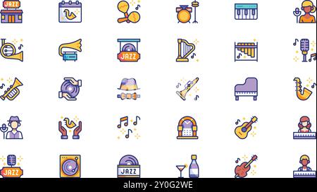 Jazz Revival Icon Pack Collection d'icônes vectorielles de haute qualité avec Stroke modifiable. Idéal pour les projets professionnels et créatifs. Illustration de Vecteur