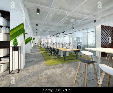 Travail moderne rendu 3d office interior Banque D'Images