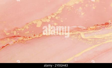 Design abstrait rose et or délicat mettant en valeur des textures douces et des motifs fluides dans une composition artistique harmonieuse Banque D'Images