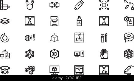 D icônes d'impression Collection d'icônes vectorielles de haute qualité avec contour modifiable. Idéal pour les projets professionnels et créatifs. Illustration de Vecteur