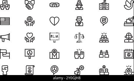 Les icônes de mouvement des droits civiques pack Collection d'icônes vectorielles de haute qualité avec un trait modifiable. Idéal pour les projets professionnels et créatifs. Illustration de Vecteur