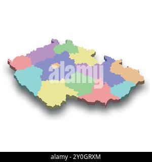 Carte colorée isométrique 3d de la République tchèque avec les frontières des régions Illustration de Vecteur