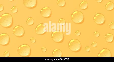 Fond de gouttes d'huile, sérum jaune avec des bulles, gouttelettes de miel transparentes vue de dessus Illustration de Vecteur