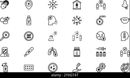 Icônes de coronavirus Collection d'icônes vectorielles de haute qualité avec Stroke modifiable. Idéal pour les projets professionnels et créatifs. Illustration de Vecteur