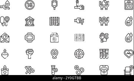 Icônes de don de sang Set Collection d'icônes vectorielles de haute qualité avec Stroke modifiable. Idéal pour les projets professionnels et créatifs. Illustration de Vecteur