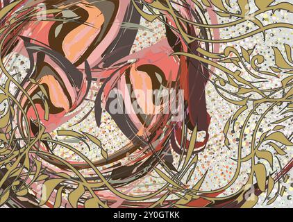 Motisf floral coloré avec des points et des éléments en spirale pour les intérieurs ou les impressions. Toile de fond ornée vibrante pour les tendances de la mode, tissu, couvertures, scrapbooking Banque D'Images