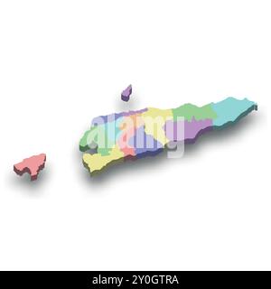3d carte colorée isométrique du Timor oriental avec les frontières des régions Illustration de Vecteur