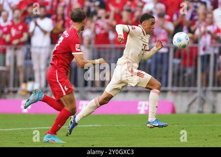 Munich, Deutschland. 01 Sep, 2024. firo : 09/01/2024, football, football, 1ère ligue, 1ère Bundesliga, saison 2024/2025, 2e journée, FC Bayern Munich - SC Freiburg 2:0, Jamal Musiala, FC Bayern Munich, FCB, Bayern, Munich, chiffre entier, crédit : dpa/Alamy Live News Banque D'Images