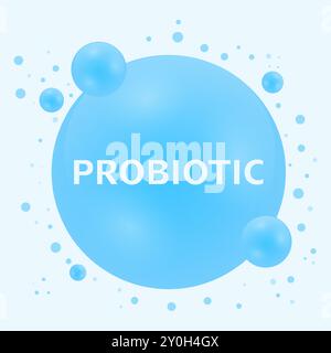 Concept probiotique avec des sphères bleues flottantes sur fond clair Illustration de Vecteur