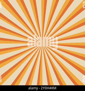 Motif Sunburst rétro avec lignes radiales orange et crème Illustration de Vecteur