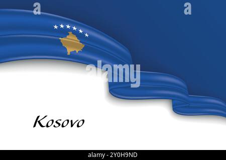 Agitant le ruban avec le drapeau du Kosovo. Modèle pour la conception d'affiche de jour de l'indépendance Illustration de Vecteur