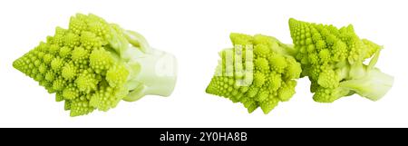 Chou de brocoli romanesco ou chou-fleur romain isolé sur fond blanc avec pleine profondeur de champ Banque D'Images