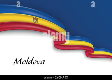 Ruban ondulant avec le drapeau de Moldavie. Modèle pour la conception d'affiche de jour de l'indépendance Illustration de Vecteur