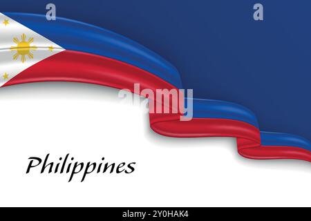 Ruban ondulant avec le drapeau des Philippines. Modèle pour la conception d'affiche de jour de l'indépendance Illustration de Vecteur