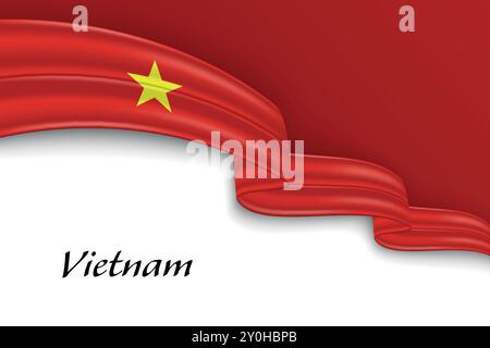 Ruban ondulant avec le drapeau du Vietnam. Modèle pour la conception d'affiche de jour de l'indépendance Illustration de Vecteur