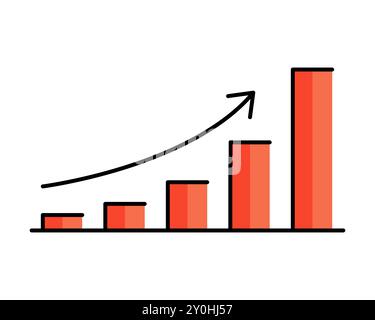 Graphique de croissance de l'entreprise avec un graphique à barres ascendantes et une flèche vers le haut symbolisant la réussite financière et l'augmentation de la productivité. Concept de profit Illustration de Vecteur