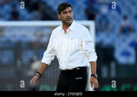 Paulo Fonseca, entraîneur-chef de l'AC Milan, lors du match de football Serie A entre le SS Lazio et l'AC Milan au stade Olimpico à Rome (Italie), le 31 août 2024. Banque D'Images