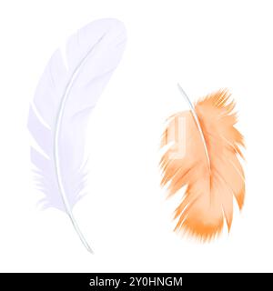 Plumes serties dans les couleurs lilas pâle, violet et orange. Illustration d'aquarelle dessinée à la main isolée sur un fond blanc. Éléments de design vintage Boho Banque D'Images