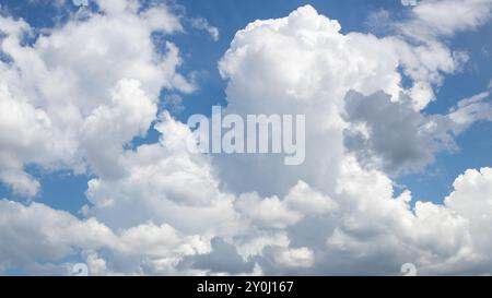 Photo lumineuse d'un ciel bleu nuageux rempli de nuages gonflés. Banque D'Images